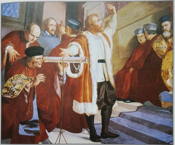 갈릴레이가 베네치아 총독에게 자신의 망원경을 보여주는 모습을 그린 그림. 출처 : 거인들의 어깨 위에 서서(스티븐 호킹 편저, 까치)