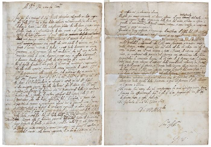 The first and last page of Galileo’s letter to his friend Benedetto Castelli. The last page shows his signature, “G. G.”.Credit: The Royal Society