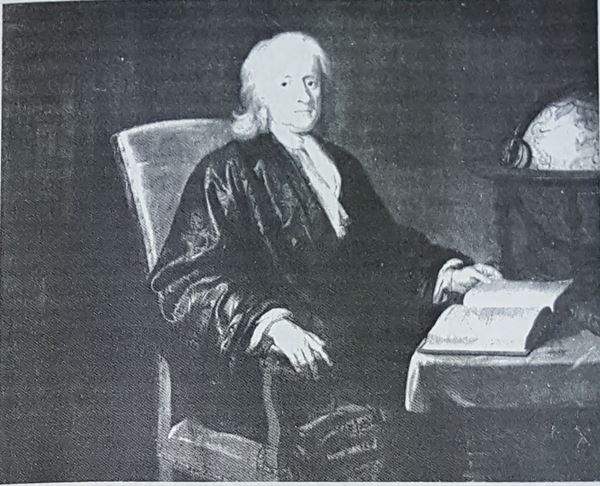 '프린키피아' 3판을 펼치고 있는 83세 때의 뉴턴. John Vanderbank, 1726. 출처: 뉴턴 전기 'Never at Rest'(리차드 S. 웨스트폴 지음).