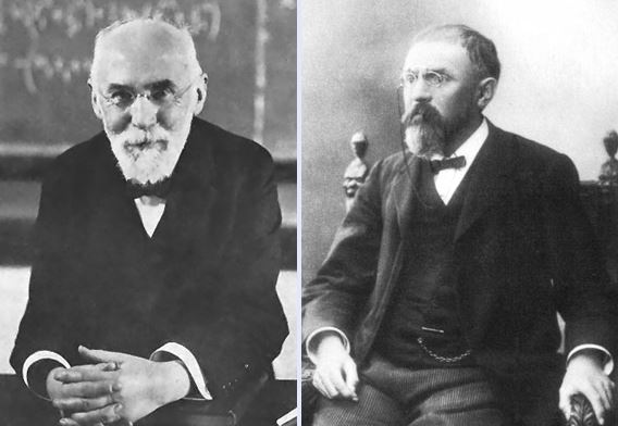 로렌츠(왼쪽)와 푸앵카레. 이들은 아인슈타인보다 먼저 특수상대성이론의 수학적 핵심에 다가갔으나 물리적 의미를 파악하는 데는 실패했다. 출처: 위키피디아