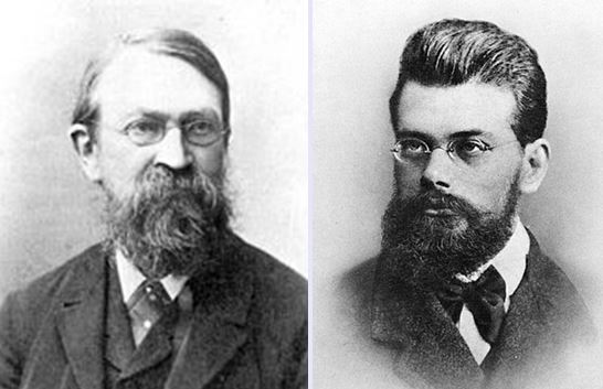 19세기말 원자론 논쟁을 치열하게 벌인 마흐와 볼쯔만(오른쪽).  볼쯔만은 기체가 원자의 집합이라고 믿었으나 마흐는 원자의 존재를 부인했다.