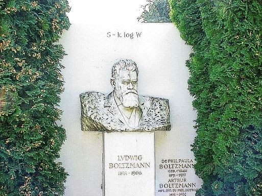 오스트리아 빈 중앙묘지공원에 있는 볼쯔만의 묘. 묘비 맨 위에는 그가 인류에게 남긴 소중한 선물인 엔트로피 공식이 적혀 있다. 출처: 중급물리학 블로그 hobbieroth.blogspot.kr