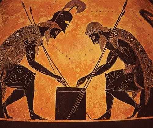 Achilles (left) and Ias, who participated in the Trojan War, play chess. It is a painting on a pot of water produced between 540 and 530 BC.Achilles (left) and Ias, who participated in the Trojan War, play chess. It is a painting on a pot of water produced between 540 and 530 BC. Source: Troy (Rubybox)