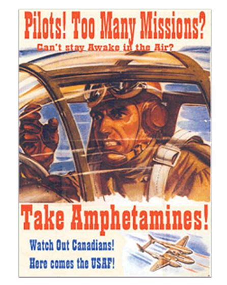2차 세계대전 동안 졸음을 쫒기 위해 암페타민을 사용한 미 공군 전투기 조종사(출처: Pamphlets & Propoganda)
