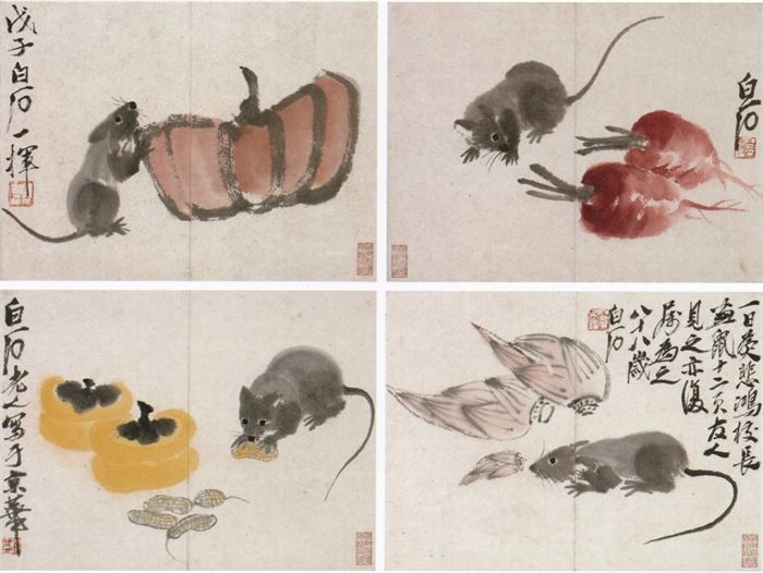 366 제백석(齊白石 1864~1957) 노서도(老鼠圖) 서락도책(鼠樂圖冊) 중 각35.8+27 호남성박물관