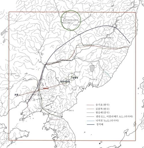 발해토기 발견지점북쪽 녹색 원 안이 조사 지역이다. 대부분의 학자가 정한 발해 영역보다 훨씬 북쪽에 있다. 붉은색 사각형은 연구소가 설정한 발해 방5천리 범위. [한국전통문화대 부설 북방문화연구소 제공]