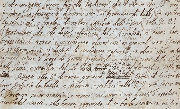 The original letter in which Galileo argued against the doctrine of the Roman Catholic Church has been rediscovered in London. Credit: The Royal Society