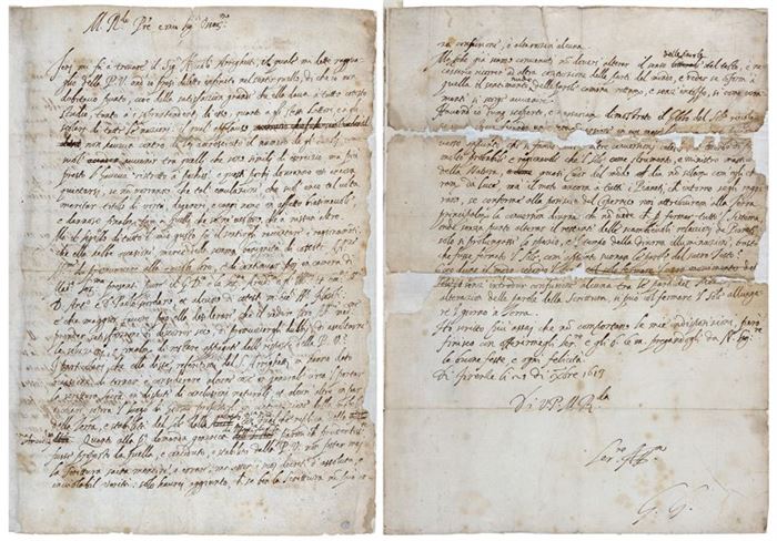 The first and last page of Galileo’s letter to his friend Benedetto Castelli. The last page shows his signature, “G. G.”.Credit: The Royal Society