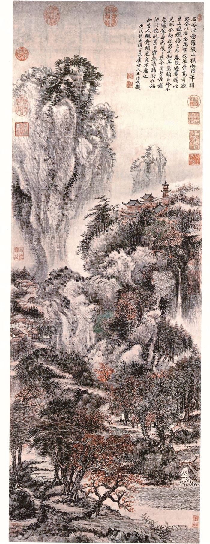 301 왕휘(王휘 1632~1717) 계산홍수도(溪山紅樹圖) 112.4+39.5 대북 고궁박물원