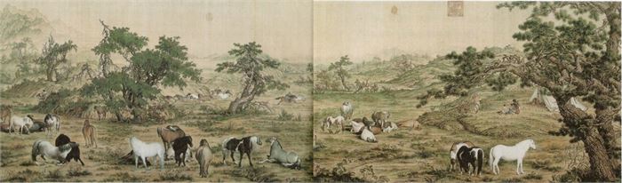 321 낭세녕(郎世寧 1688~1766) 백준도(百駿圖) 94.5+776.2 左 대북 고궁박물원