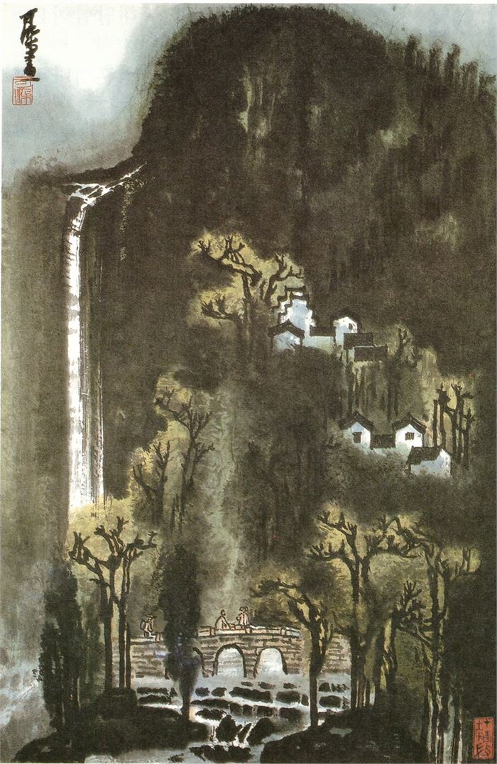 357 이가염(李可染 1907~1989) 산촌비폭(山村飛瀑) 69.3+46.8